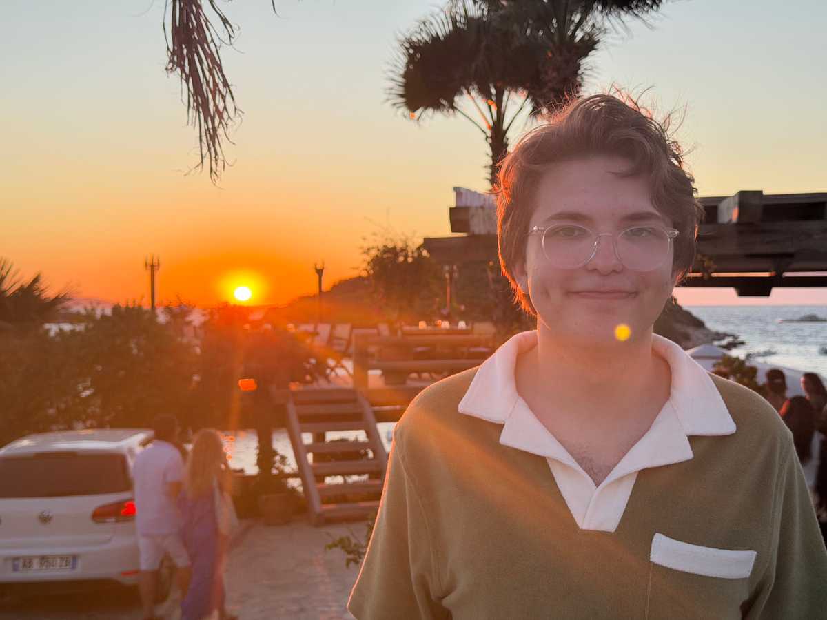 Elton outdoors at sunset